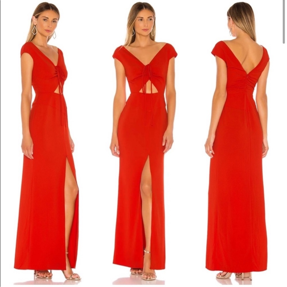 NWT Lovers + Friends Camila Front Slit Gown in Red Flame Scarlet size Medium